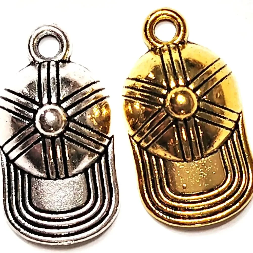Baseball Cap Charms Set of 2 Patinated Gold & Silver Detailed Hat Pendants 5/8